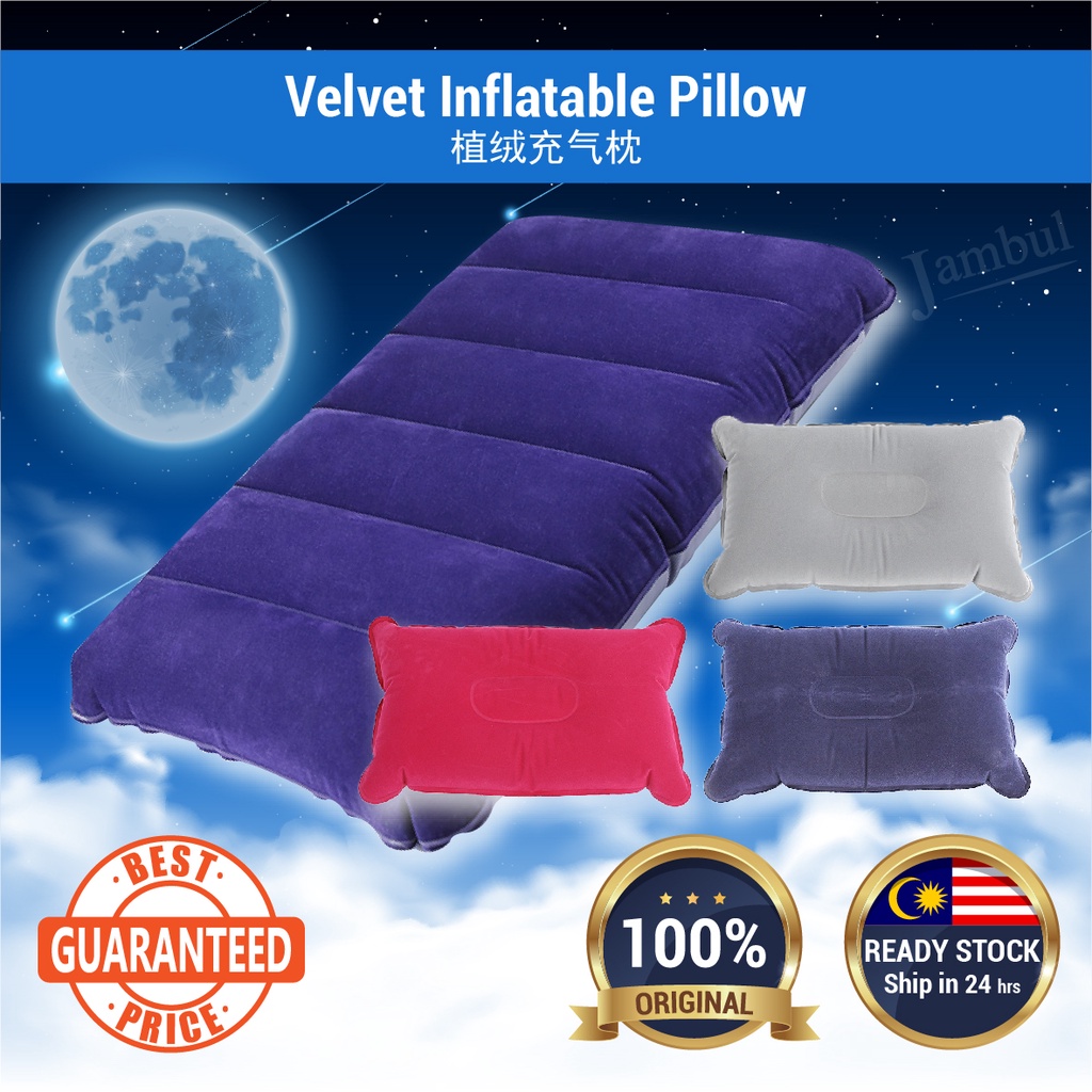 Velvet Inflatable Pillow Portable Sleep Nap Travel Camping Air Pillow Tilam Bantal Tidur Angin 植绒充气枕