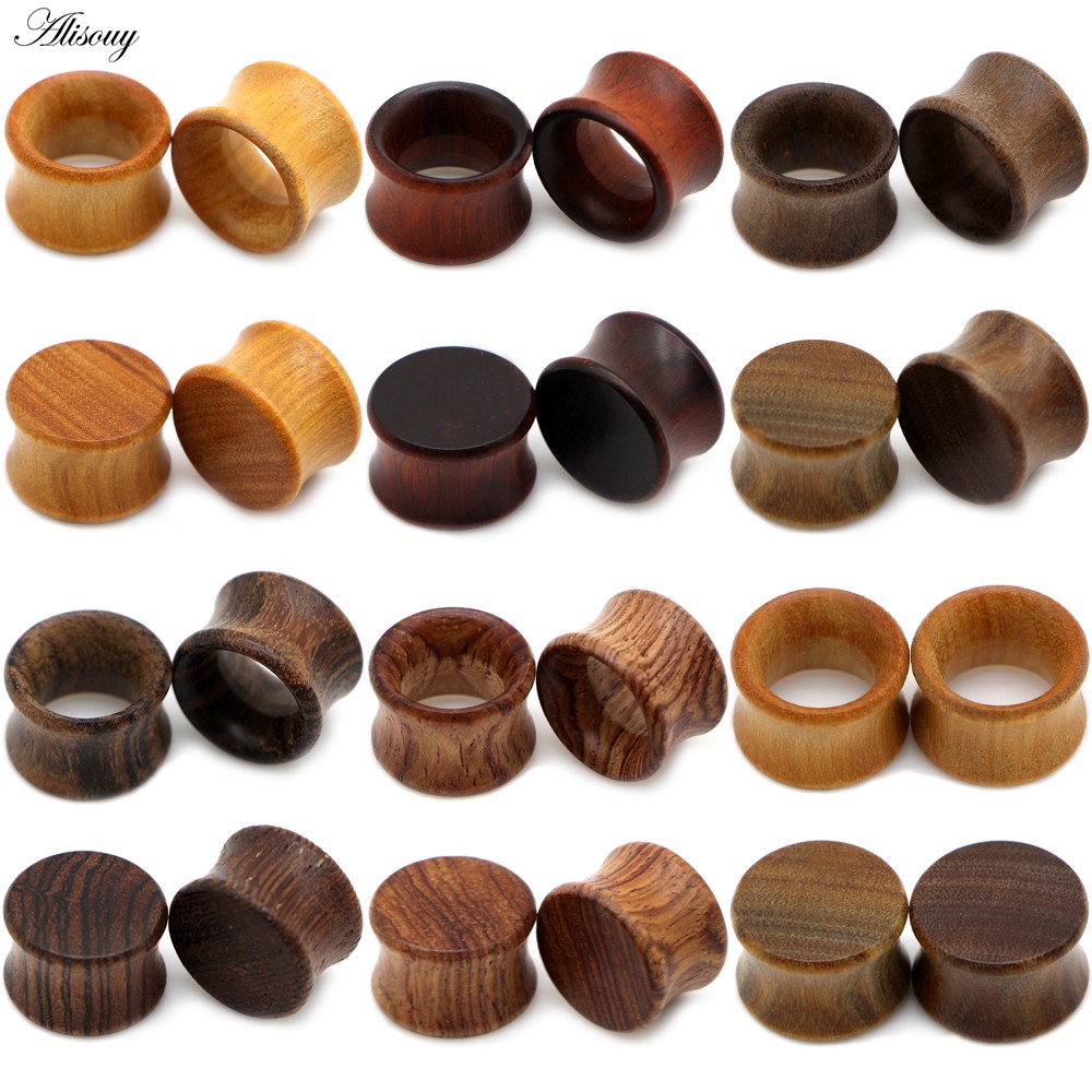 Alisouy 2PCS Wood Ear Plug Tunnel Earring Guages Stretcher Expander Dermal Piercing Oreja Mujer Stretcher Body Jewelry