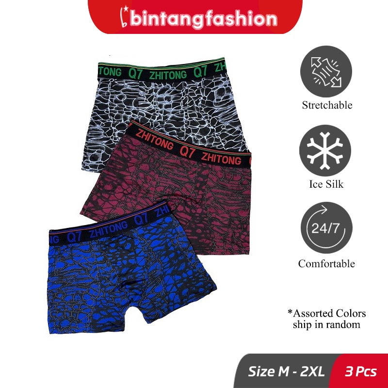 Bintang Fashion Seluar Boxer Lelaki | Men's Assorted Print Boxers | Spender Lelaki M-XXL (Pack of 3)