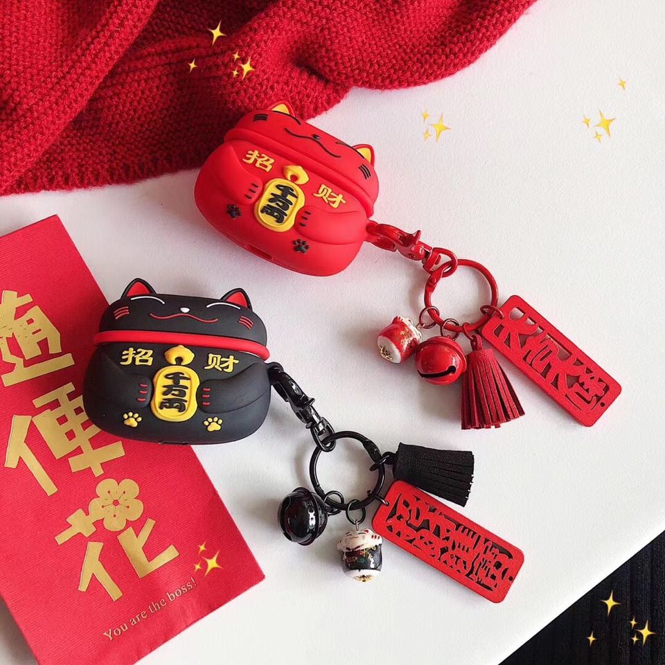 2022 Chinese New Year Chinese Style Earphone Case 牛年招财猫千万两AirPods pro保护套苹果1/2/3代蓝牙耳机套带挂饰