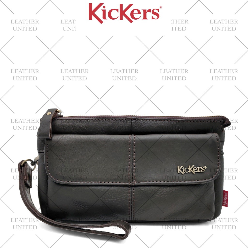 Kickers Genuine Top Grain Leather Half Overlay Clutch Bag With Strap 