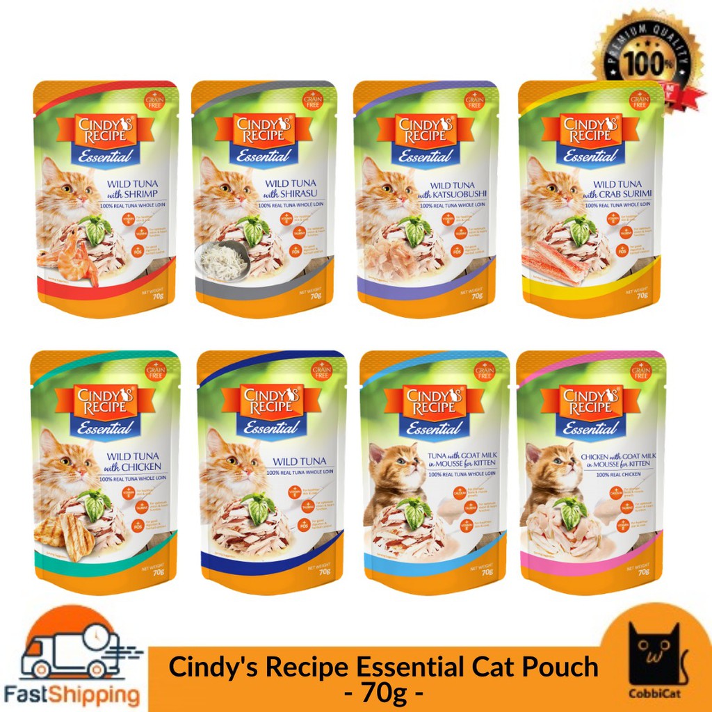 (Ready Stock) Cindy's Recipe Essential Wet Cat Food Pouch 70G (8