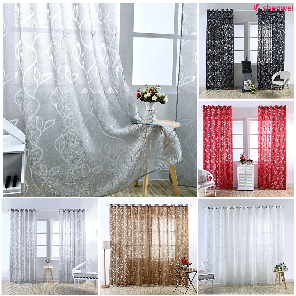 Leaves Tulle Screens Sheer Voile Curtains Drape Panel 100 270cm