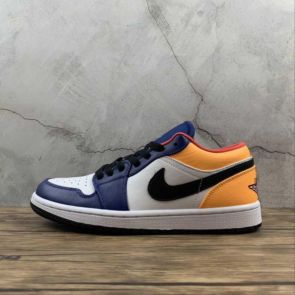 Air Jordan 1 Low White Royal Blue Yellow Basketball Shoes Shopee Malaysia