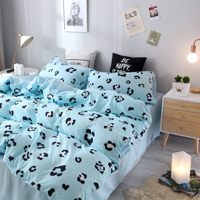 Light Blue Black Spot Style 4ps Bedsheet Set Shopee Malaysia