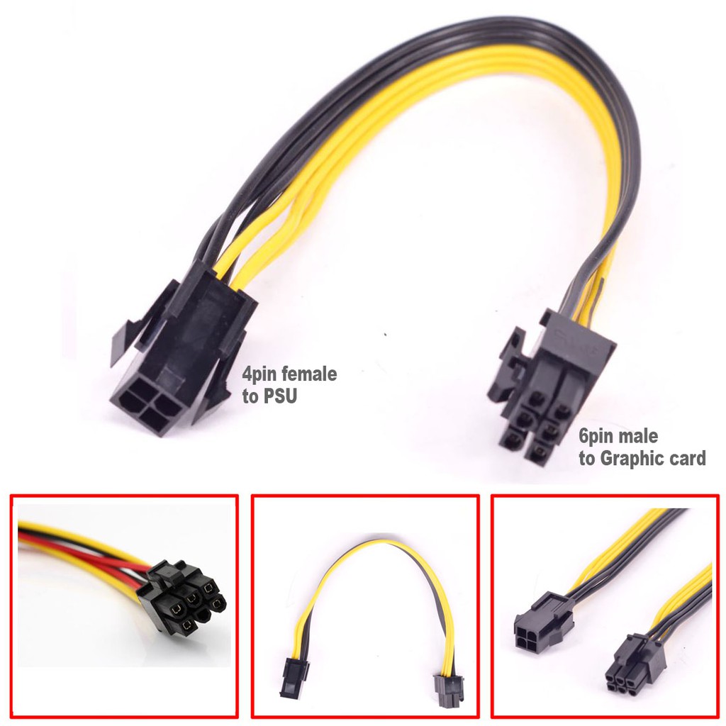 PCIe ATX 4Pin Female to 6Pin Power supply Cable Adapter Converter P4