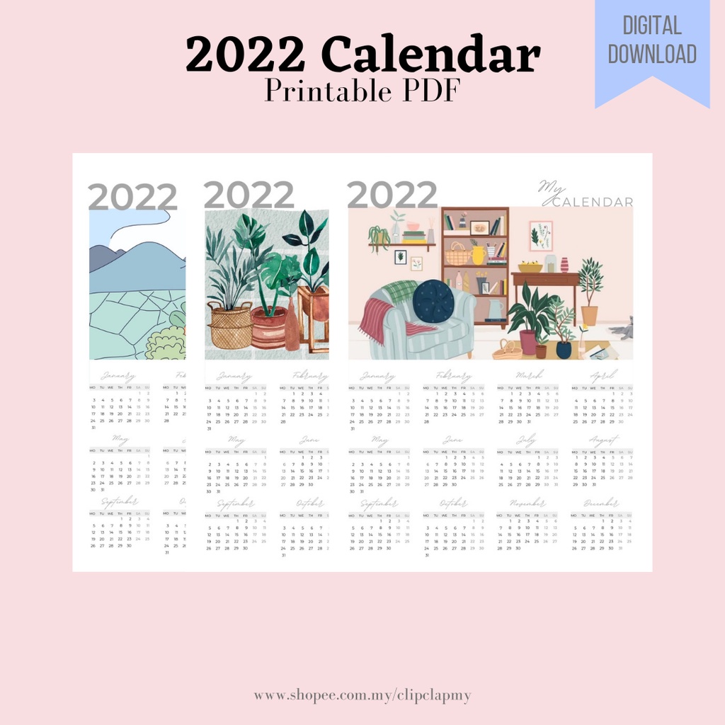 2022 Calendar PDF Printable Digital Download Shopee Malaysia
