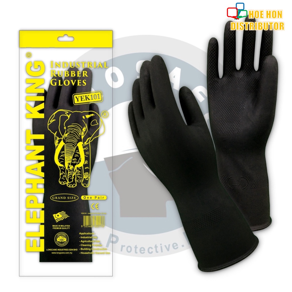 Multipurpose Elephant King Industrial Black Rubber Latex Glove Sarung Tangan Getah Cap Gajah