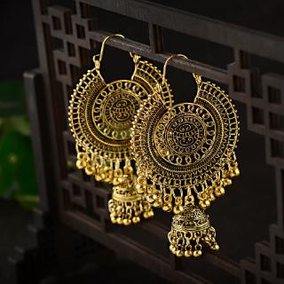 Gold Traditional Indian Ethnic Tassel Dangle Earrings For Women Big Round Gypsy Jhumka Jhumki Earring Statement