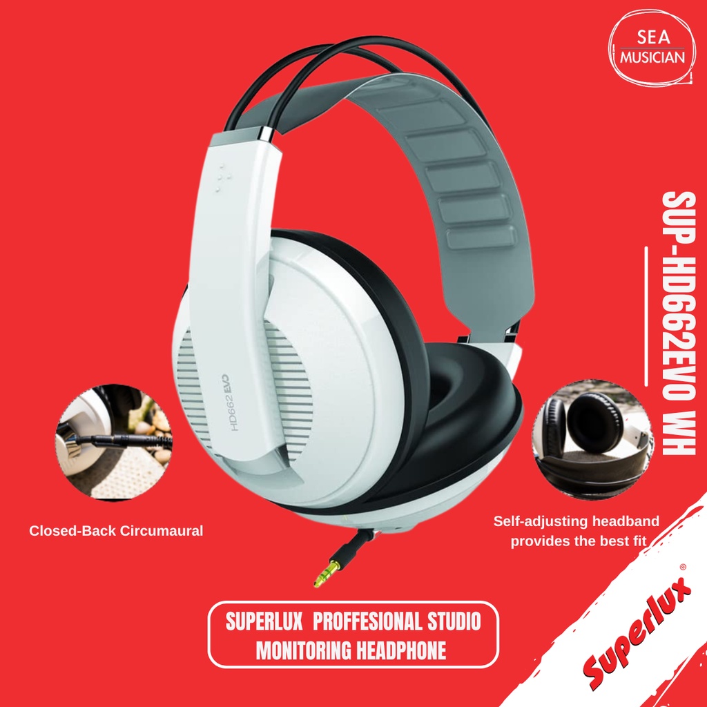 SUPERLUX HD662EVO WH PROFFESIONAL STUDIO MONITORING HEADPHONE COLOR WHITE (HD 662EVO WH/ DJ RECORDING HEADPHONE)