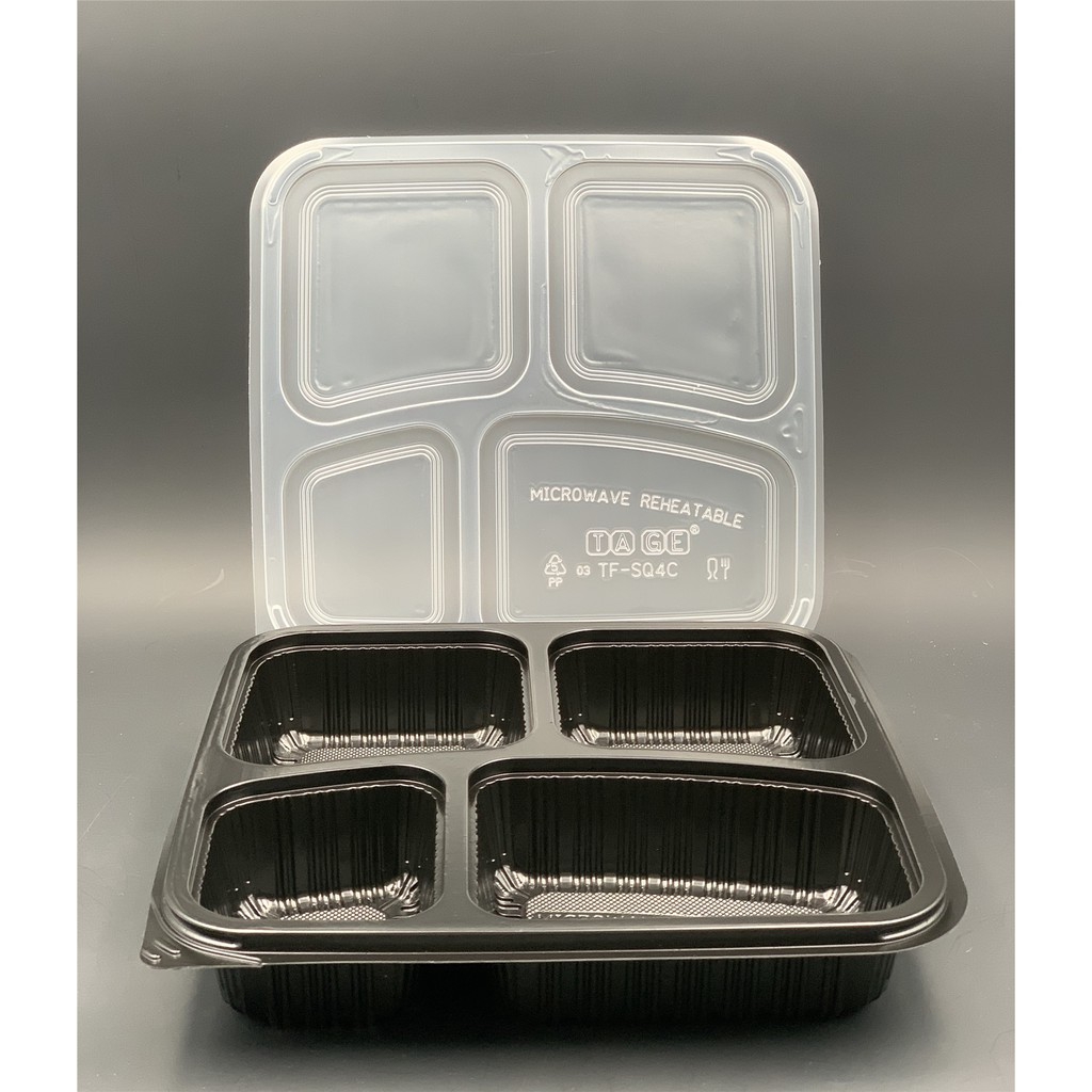 TAGE TFSQ4C 4 Compartment PP Lunch Box with Lid [ 50pcs± ] Disposable