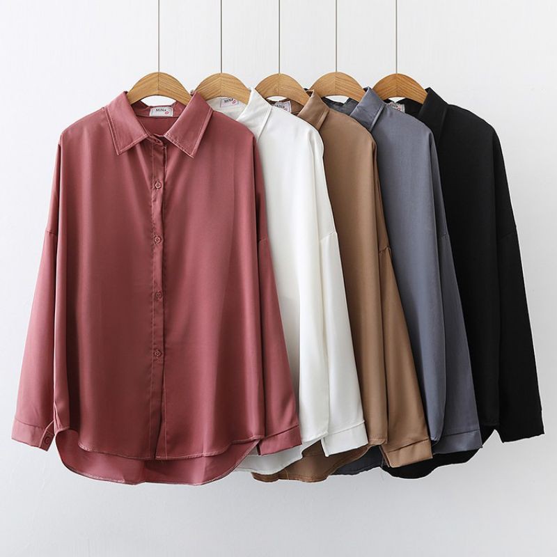 Buy Kemeja Wanita Kemeja Lengan Panjang Blouse Shirt Kemeja Kosong Putih Hitam Brown Seetracker Malaysia