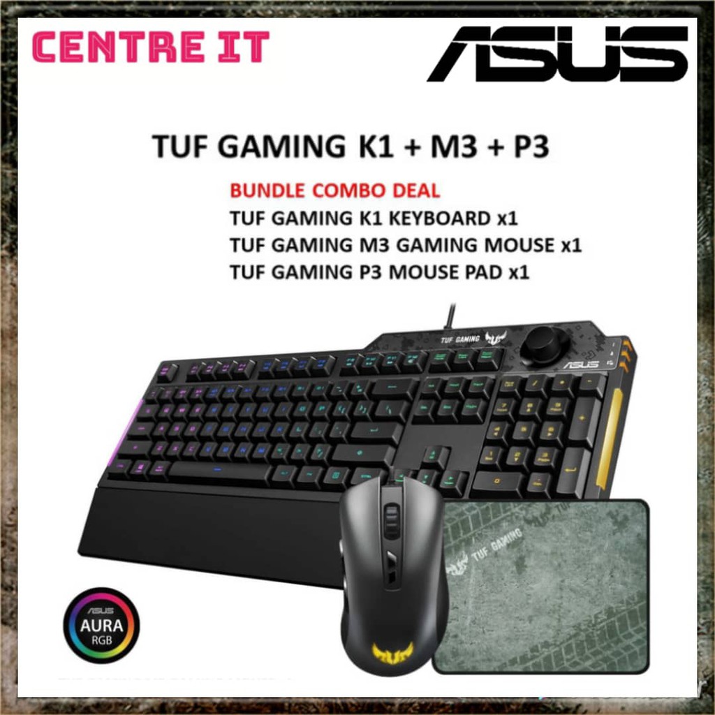 Asus Tuf Gaming Combo Set Tuf K1 Rgb Keyboard Tuf M3 Gaming Mouse Tuf P3 Mouse Pad Shopee Malaysia