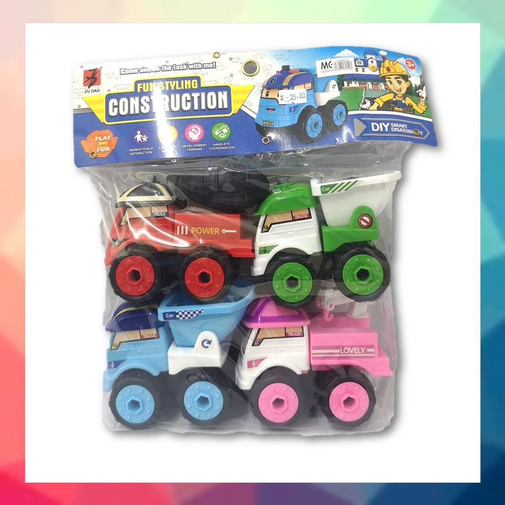 [Ready Stock] 1Set 4pcs Fun Styling Cinstruction Mini Toy Car / Mini