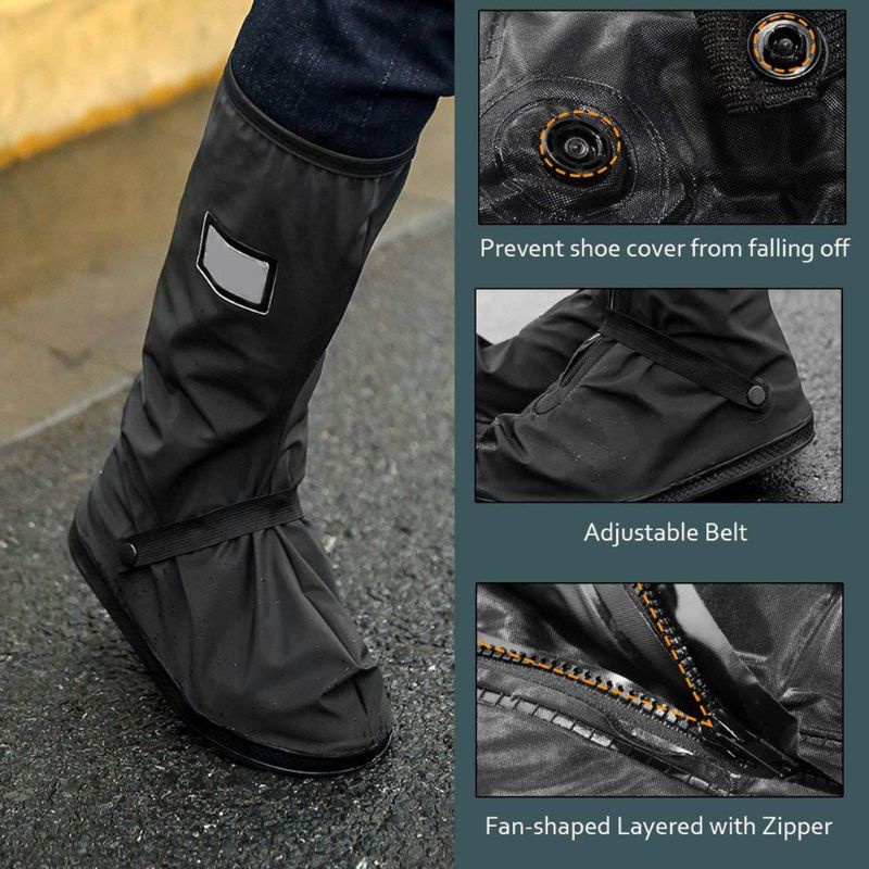 Premium Rain Shoe Cover Rubber Waterproof Motorcycle Bike Reflective Boot Footwear (1 Pair)