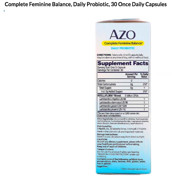 azo complete feminine balance daily probiotic capsules