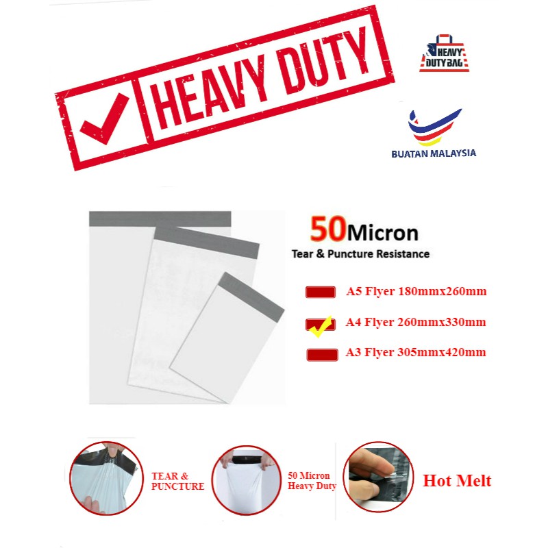 Premium 50Micron A4 100 Pcs Size White Courier Bag Flyer Packaging Courier Parcel Bag With