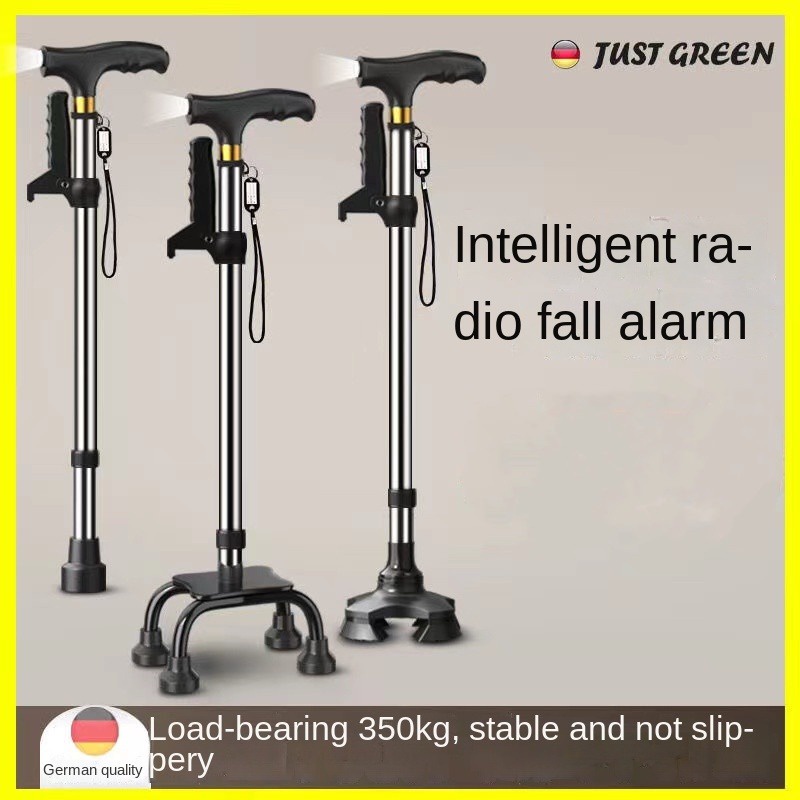 hiking tongkat kaki tongkat German walking stick for the elderly four-leg telescopic cane for the elderly aluminum alloy lightweight multi-function lamp non-slip walking stick