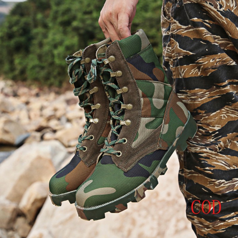 【COD】Jungle Camouflage Super Light Combat Boots SFB Tactical Canvas Breathable Combat Boots High Top Outd P6CA