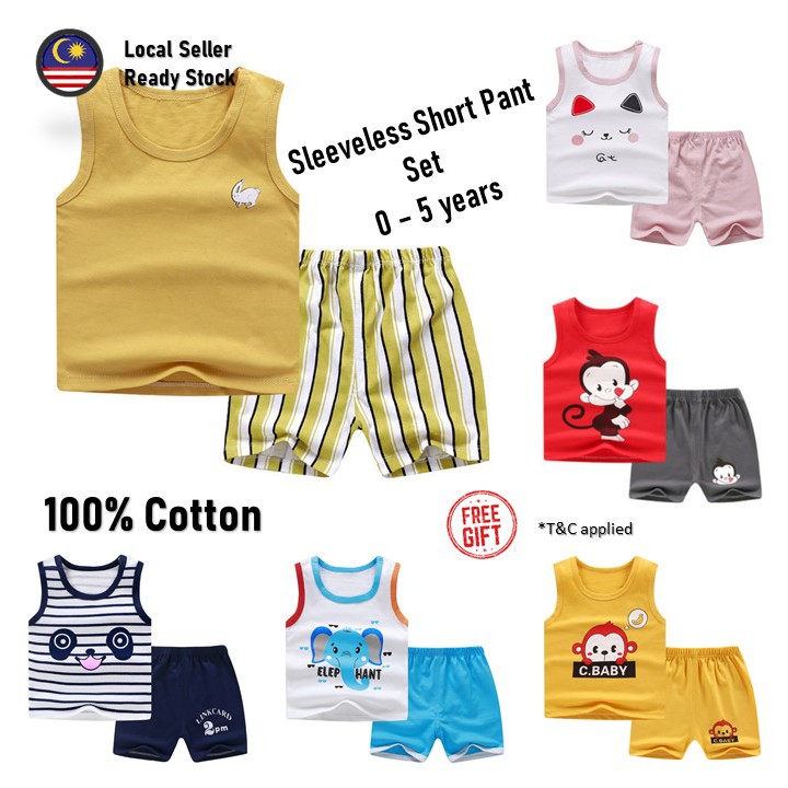 Baju Bayi Baby Clothing New Born Infant Anak Lelaki Perempuan Kid Boy Girl Set Seluar Pendek Singlet Sleeveless ShortS10