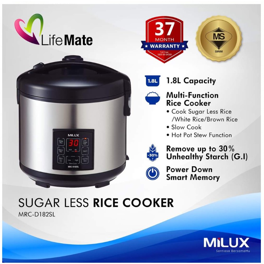 Buy Milux Sugar Less Rice Cooker MRC-D182SL Periuk Nasi turun 