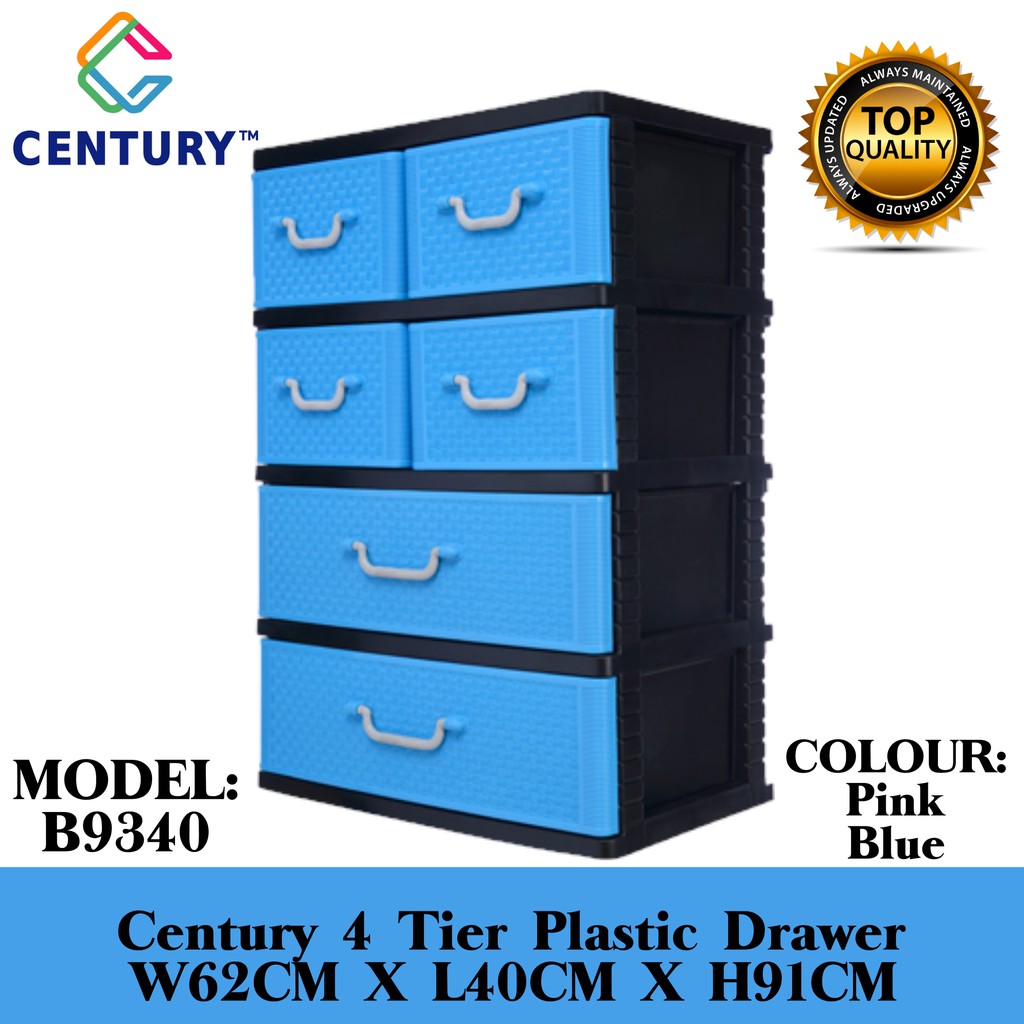 Century B9340 4 Tier Plastic Drawer Cabinet Storage Cabinet