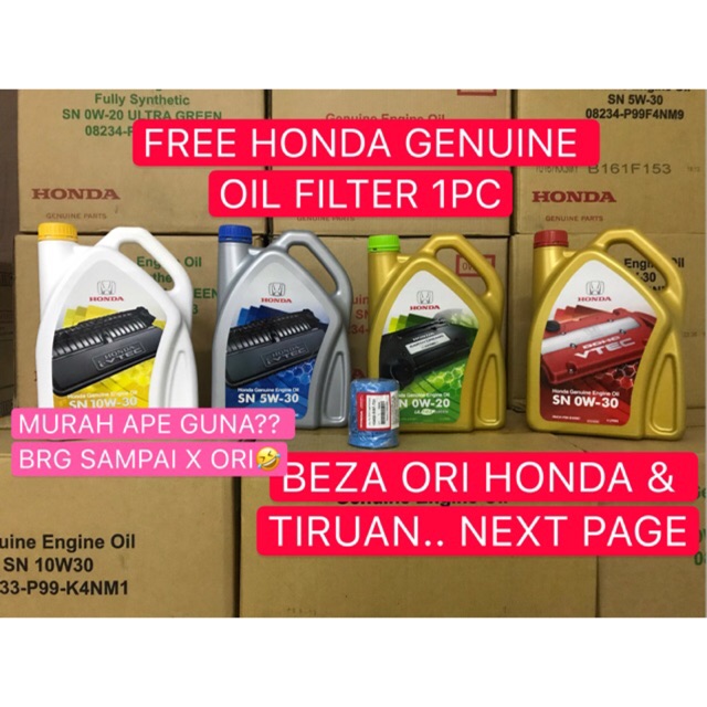 HONDA GENUINE FULLY SEMI SYNTHETIC ENGINE OIL MInyak Hitam 10W-30 