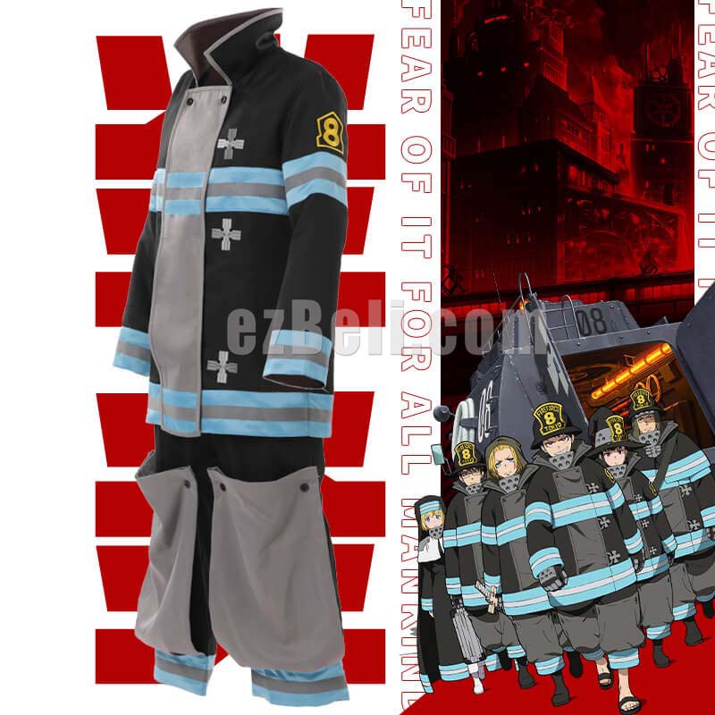 Anime Fire Force Cosplay Brigade Uniform Shinra Kusakabe No8 Cosplay Costume Black Battle 8505