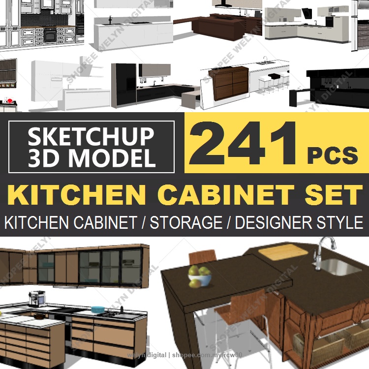 SketchUp 3D Model Kitchen Set 241 for home interior design