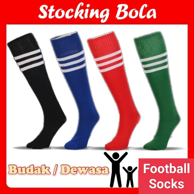 Stoking Bola Dewasa & Budak Football Soccer Futsal Socks Adult & Kids Stoking Bola Red, Blue, Green, Black