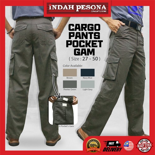 Size 27-34 P1 / CARGO PANTS SELUAR KERJA POCKET GAM / SELUAR KARGO ...