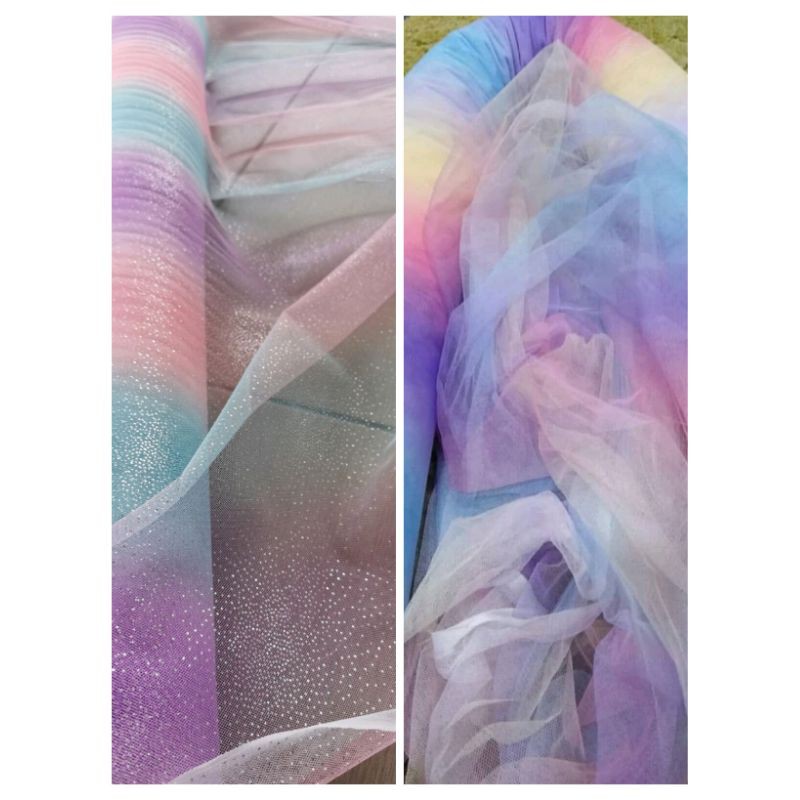 60" Tulle Fabric Tutu Net Hamper Bouquet Wrap Glitter Unicorn Pastel Rainbow Soft