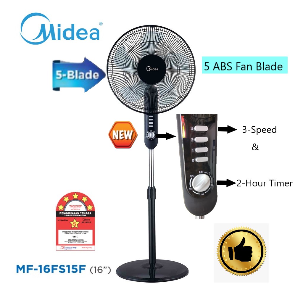 Midea Stand Fan 16 Kipas Berdiri 3 Speed 5 Blades 2hour Timer Mf 16fs15n Mf 16fs10n Shopee Malaysia