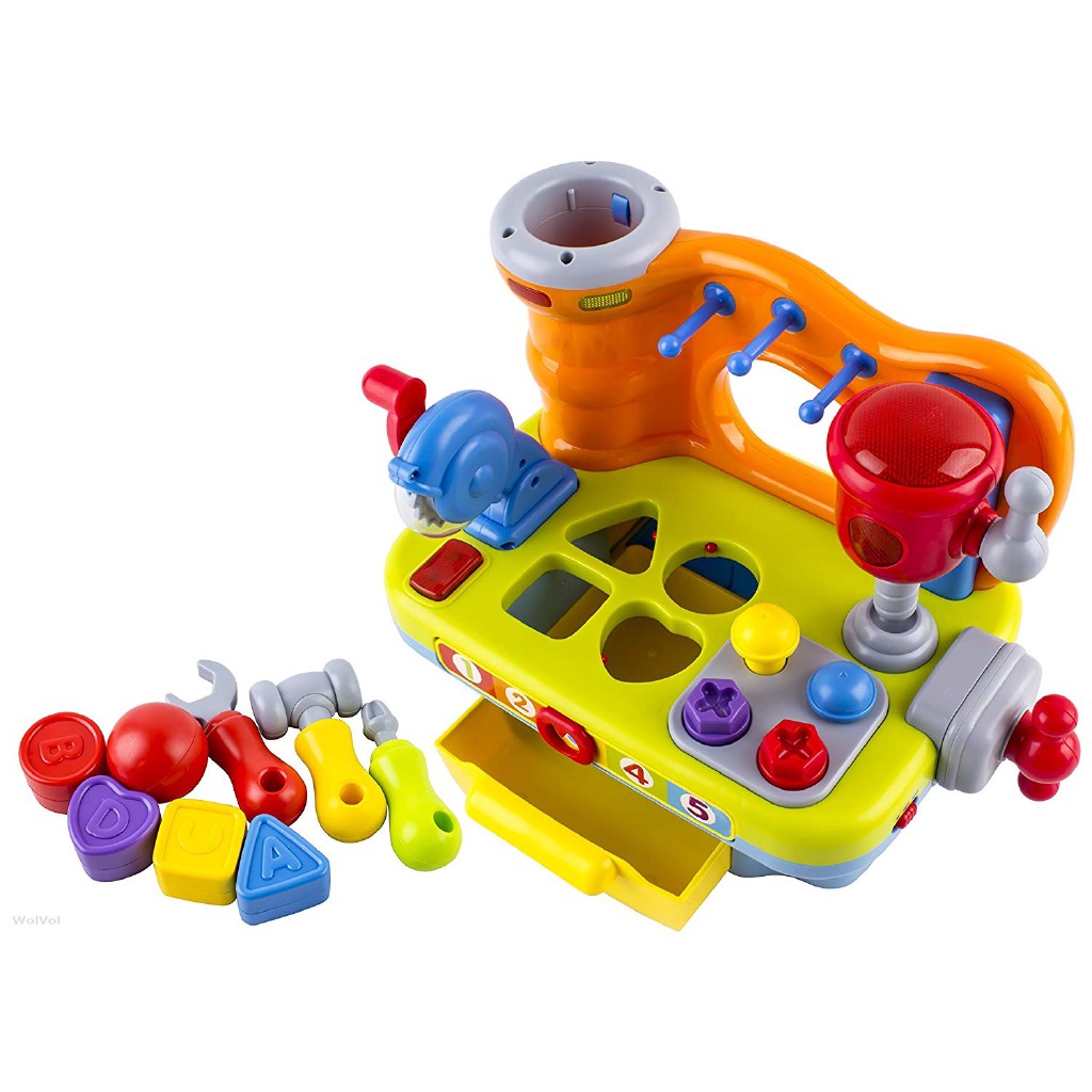 woby multifunctional musical learning tool workbench toy set for kids with shape sorter tools