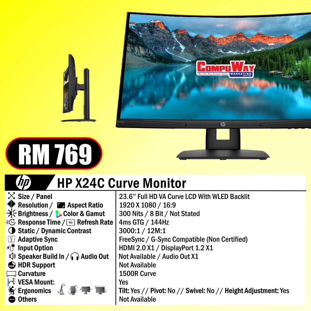 HP X24C 24" CURVED GAMING MONITOR (144HZ) Shopee Malaysia