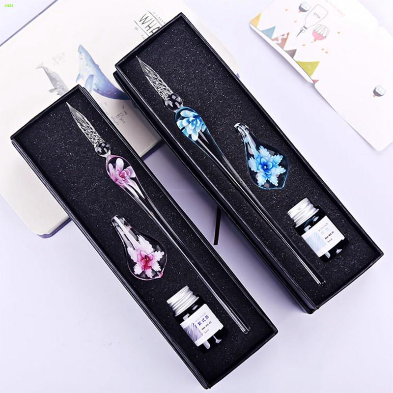 Vintage Crystal Glass Dip Pen Set Ink Fountain Signature Writing Gifts
