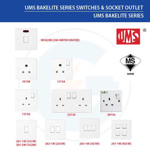 UMS Bakelite Series Switches & Socket Outlet 1213A 2213A 1215A 2913A 1015B Shopee Malaysia