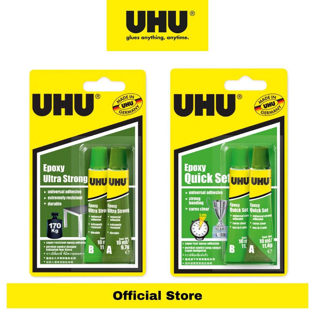 UHU Epoxy Glue Quick Set / Ultra Strong (10 ml x 2 Pack) Shopee