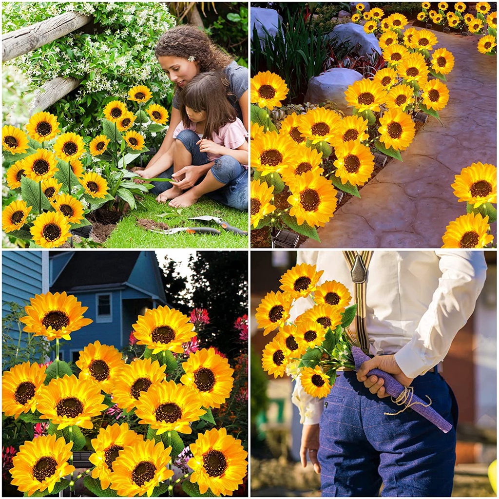 Premium Have LED Solar 3Head Sunflower Garden Lights Outdoor Waterproof Home Patio Lawn Yard Pathway Decoration Versa... - Image 4