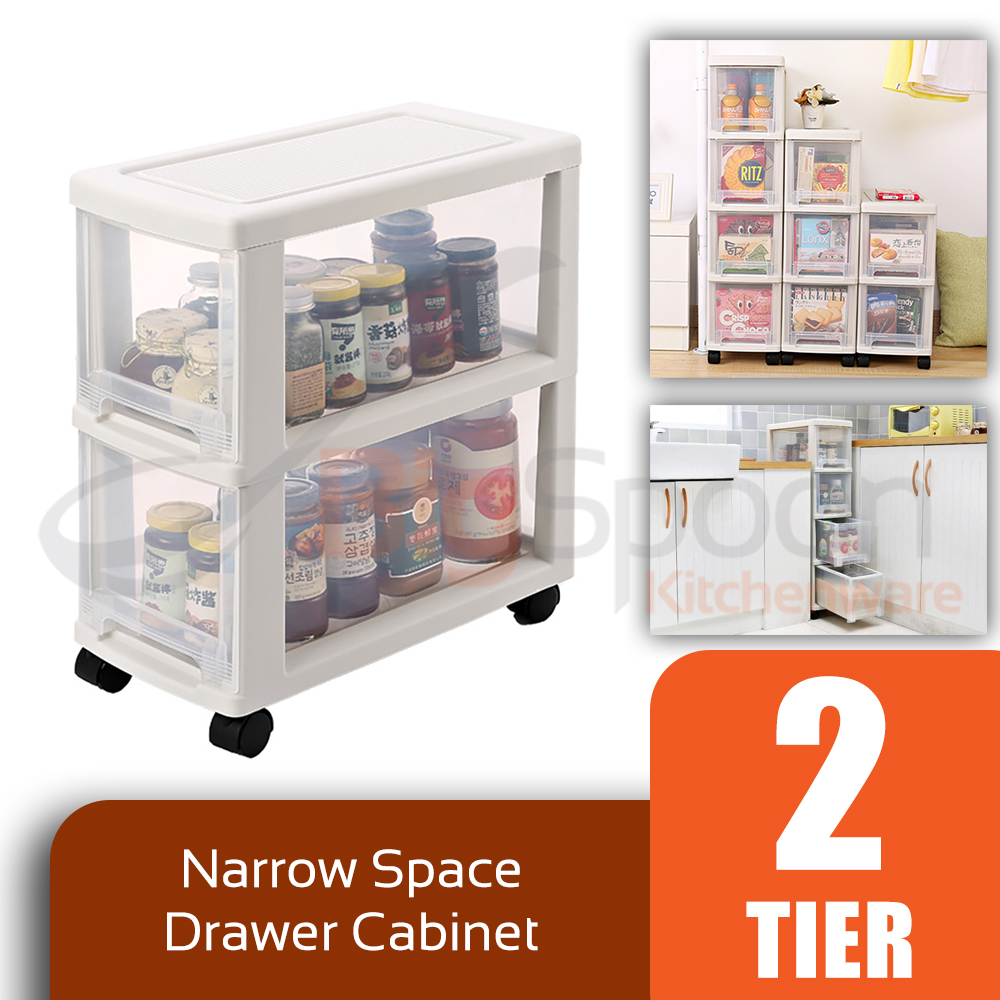 Bigspoon Ss00053 2 Tier High Quality Narrow Space Saver Plastic Drawer Storage Cabinet With Wheels Transparent Organizer Shopee Malaysia