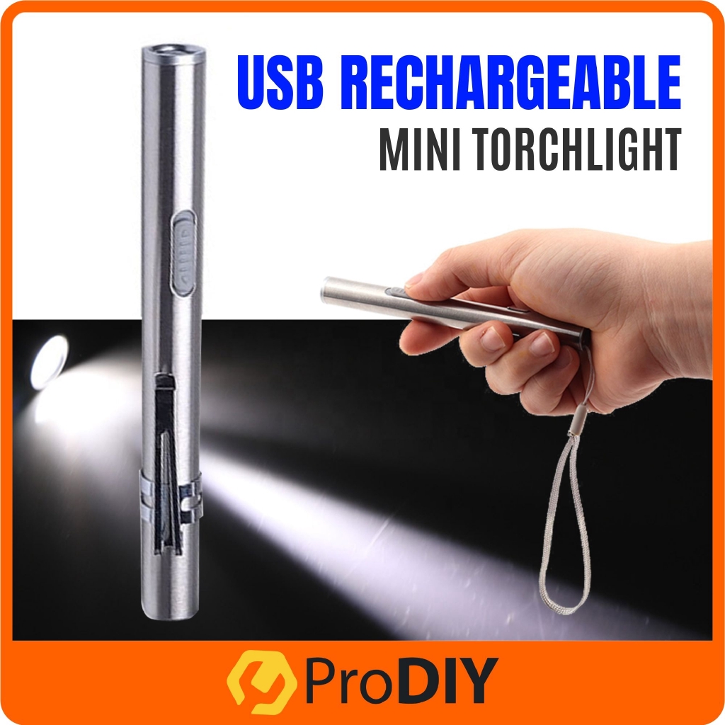 Portable Mini Flashlight Stainless Steel Usb Rechargeable Medical Pen Torch Light For Doctor Lampu Picit ( QS-858 )