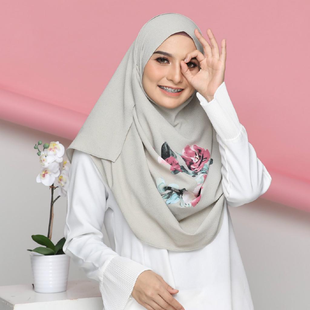 Colourful Orchids Design Tudung With Corak Grey Hana Shawl Instant ...