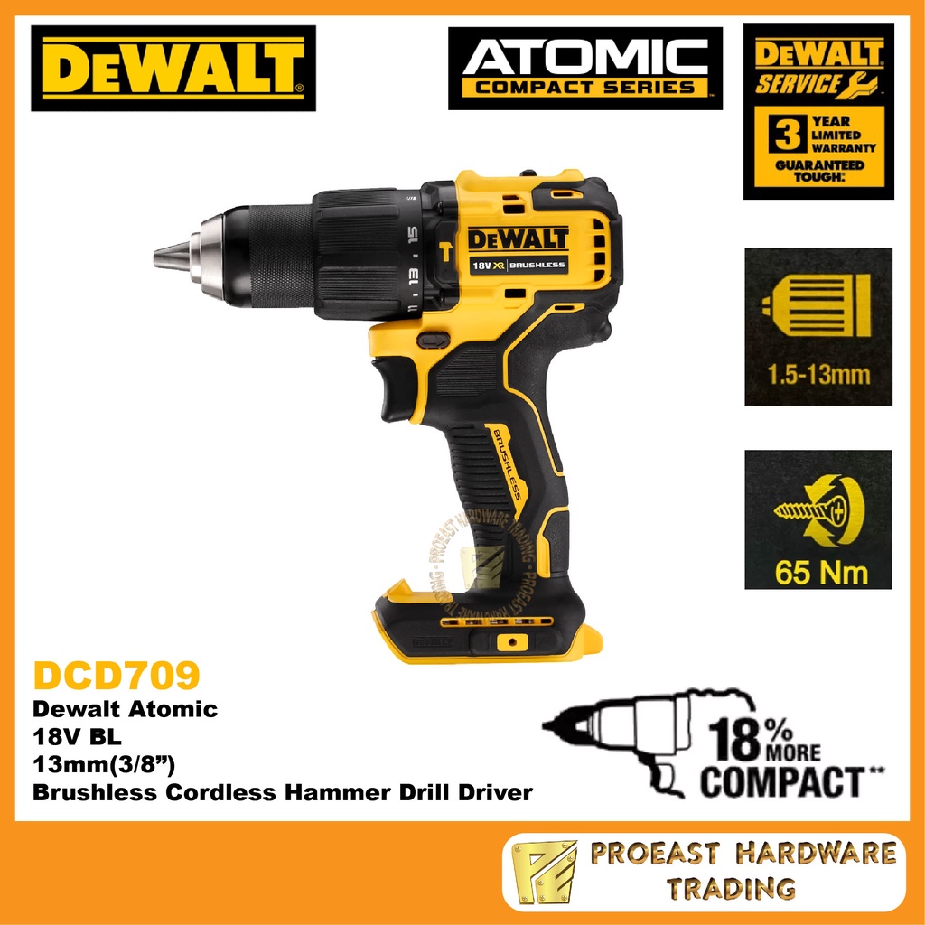 Dewalt Atomic DCD709 13mm ( 3/8" ) 18V Brushless Cordless Hammer Drill