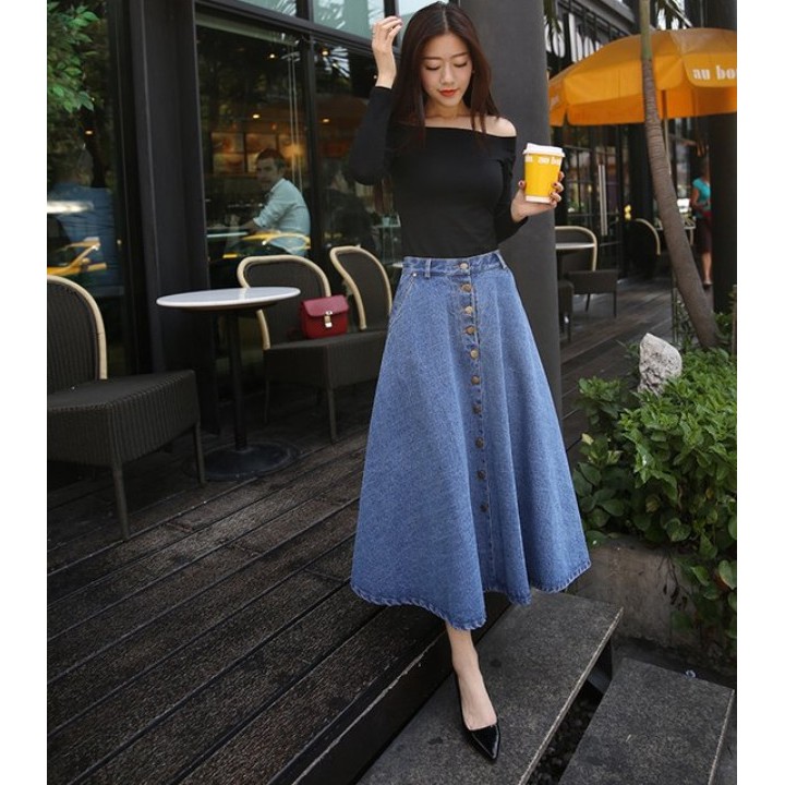 jeans long skirt outfit