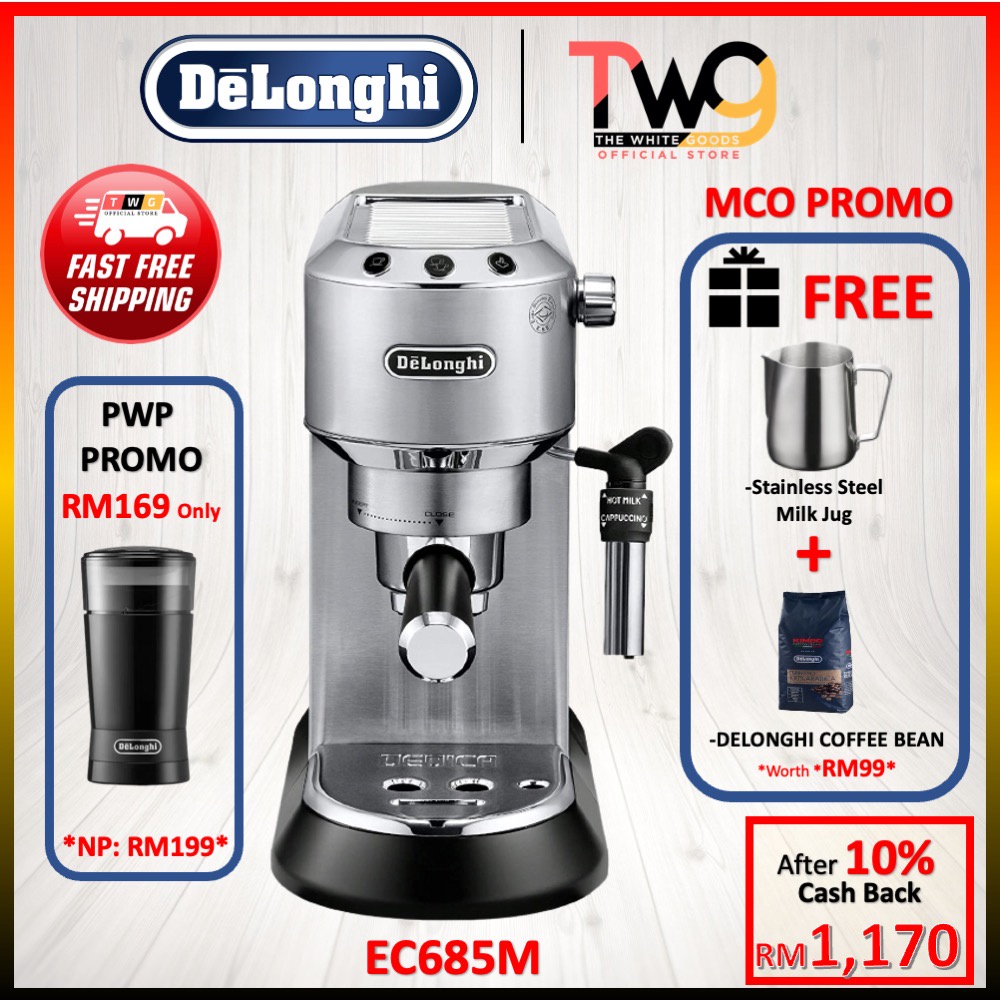 [FREE SHIPPING + 2 GIFT] DELONGHI EC685M DEDICA 15-Bar Pump Espresso ...