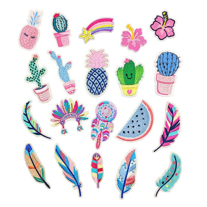 Factory customized embroidered cloth stickers cactus feather cloth patch clothing accessories patch clothes pants rippe