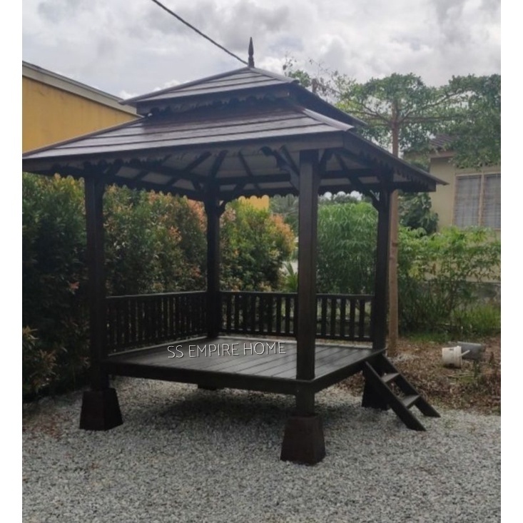 Gazebo 6x6 Double Roof Cengal Wood Pondok Kayu Handmade Outdoor Garden