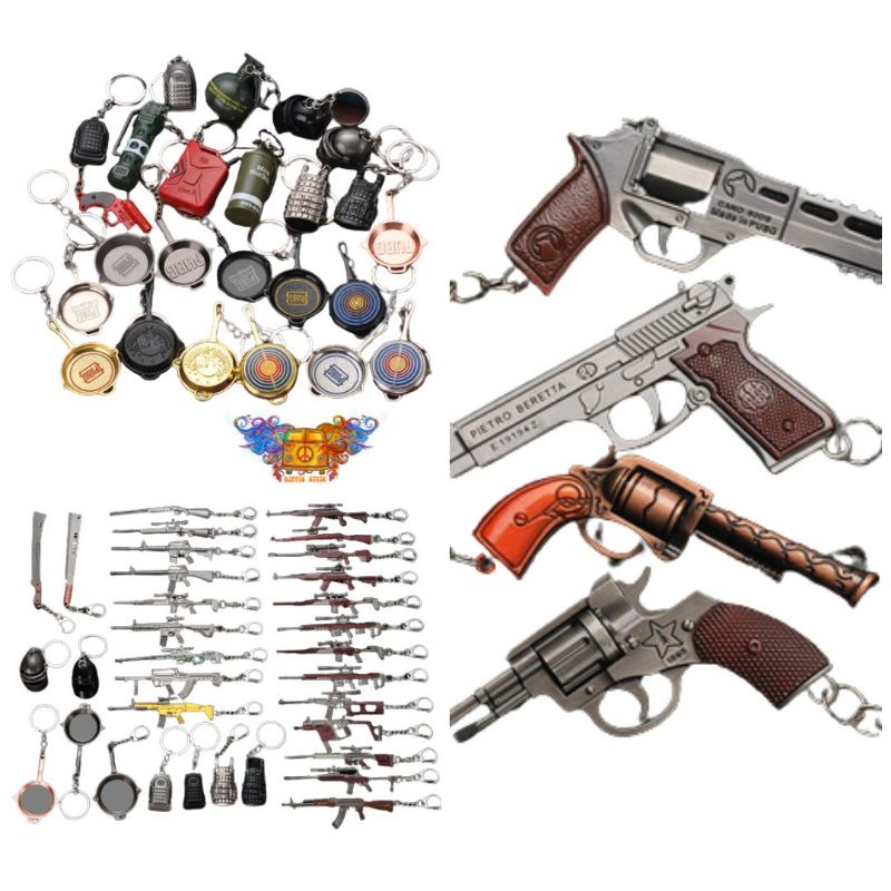 Key Chain Keychain Metal PUBG Player's Unknown Battleground Chopper Pot Pan Helmet Vest Bag Gun Sniper Rifle