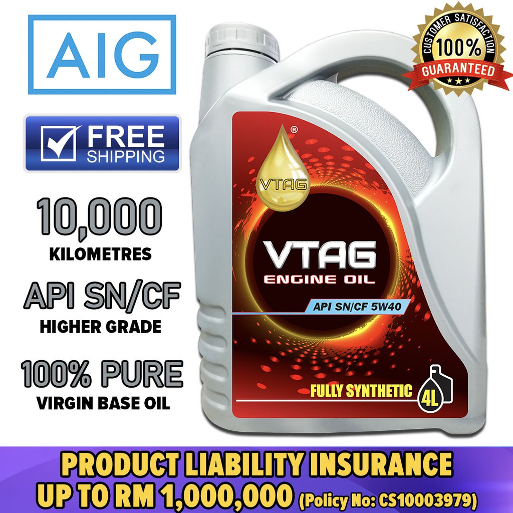 VTAG Fully Synthetic SAE 5W40 Engine Oil - 4 Litres [Free 