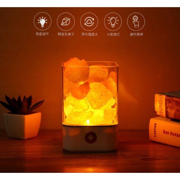 Himalayan Crystal Rock Salt Light Table Lamp Air Purifying Lampu Garam